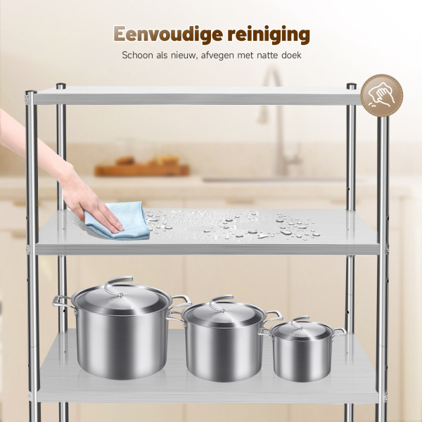 Keukenrek met 4 niveaus, roestvrij staal, maximale belasting: 50 kg, 120 x 40 x 150 cm Keukenrek met 4 niveaus, roestvrij staal, maximale belasting: 50 kg, 120 x 40 x 150 cm