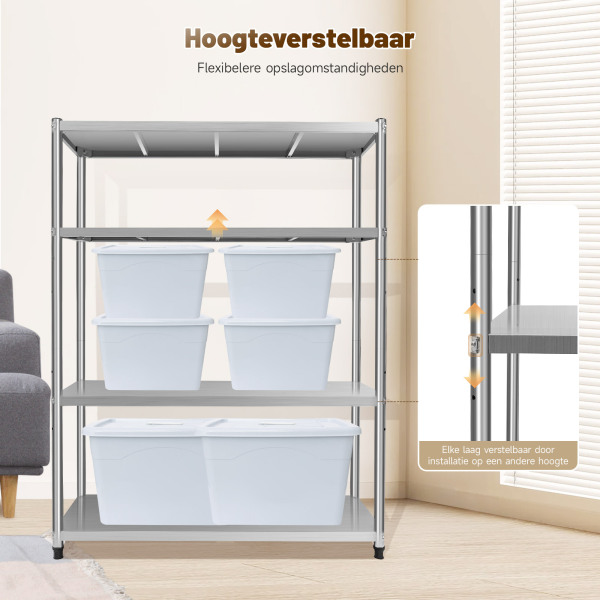 Keukenrek met 4 niveaus, roestvrij staal, maximale belasting: 50 kg, 120 x 40 x 150 cm