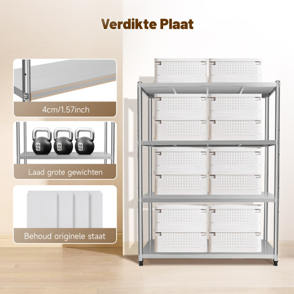 Keukenrek met 4 niveaus, roestvrij staal, maximale belasting: 50 kg, 120 x 40 x 150 cm