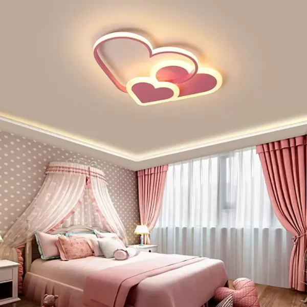 Cartoon LED-plafondlamp Modern Romantisch Hartvormig Acryl Dimbaar Plafondlamp met afstandsbediening Roze