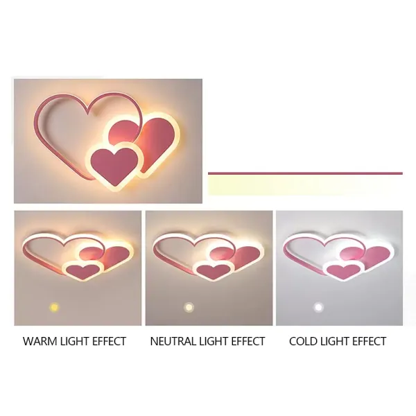 Cartoon LED-plafondlamp Modern Romantisch Hartvormig Acryl Dimbaar Plafondlamp met afstandsbediening Roze