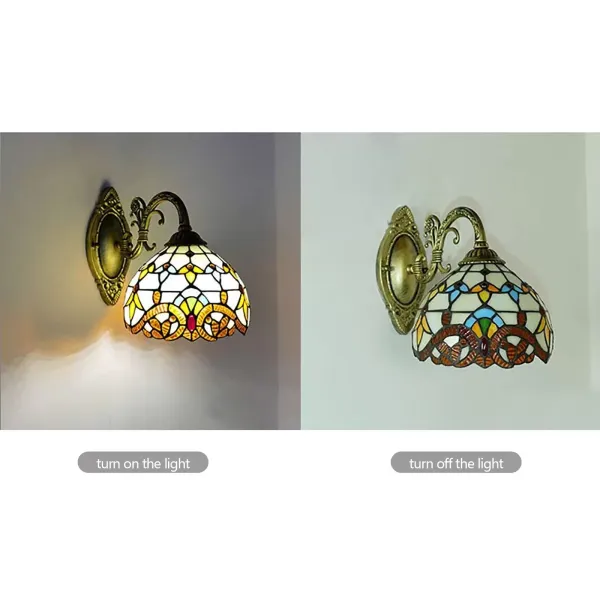 Retro Tiffany wandlamp in landelijke stijl - bedlampje met trekschakelaar