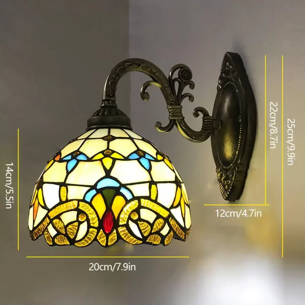 Retro Tiffany wandlamp in landelijke stijl - bedlampje met trekschakelaar