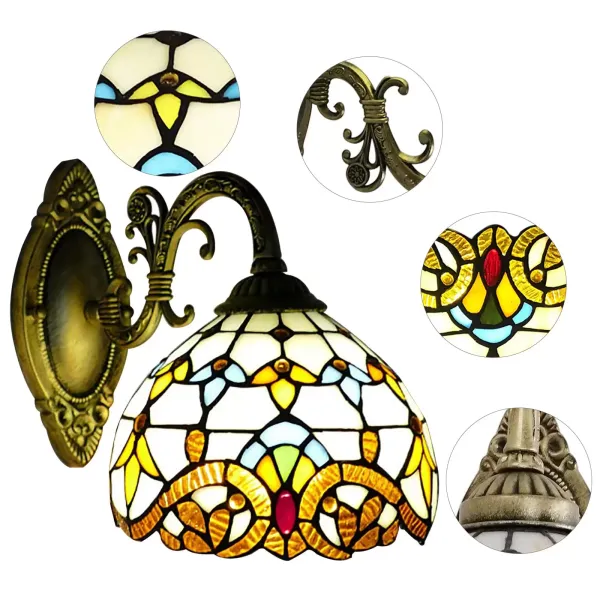 Retro Tiffany wandlamp in landelijke stijl - bedlampje met trekschakelaar