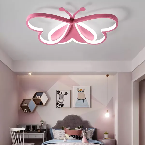 Plafondlampen - 90W Roze Vlinder Design Plafondlamp voor Slaapkamer, Kinderkamer, Restaurant (dimbaar)