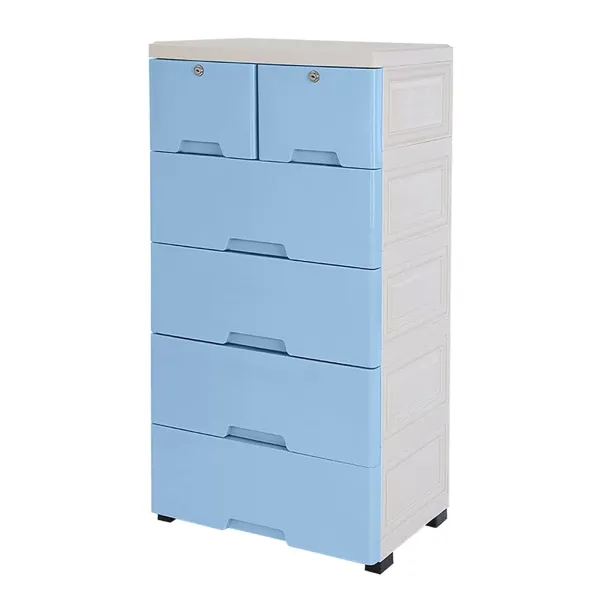 Kunststof opbergmeubel met 6 lades voor slaapkamer, kinderkamer, blauw