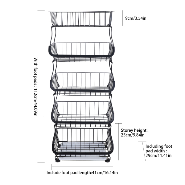 CNCEST 5-laags fruitopbergmand Metalen fruitschaal Afneembare multifunctionele houder Stand Opbergmanden Rollende gereedschapswagen