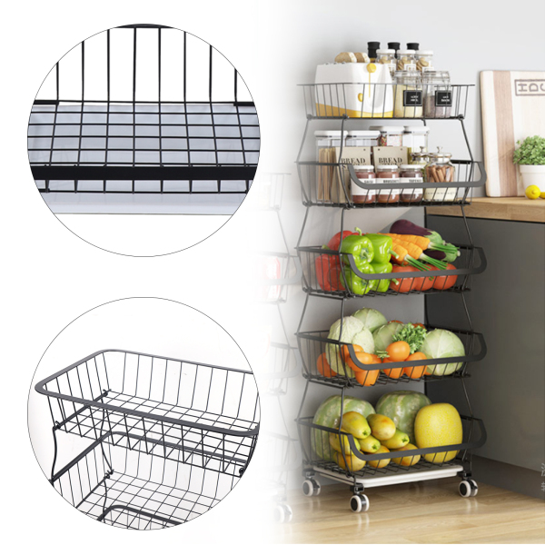 CNCEST 5-laags fruitopbergmand Metalen fruitschaal Afneembare multifunctionele houder Stand Opbergmanden Rollende gereedschapswagen