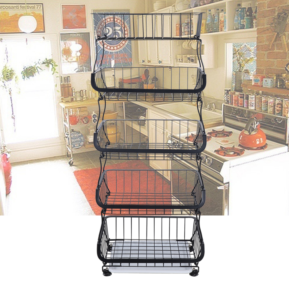 CNCEST 5-laags fruitopbergmand Metalen fruitschaal Afneembare multifunctionele houder Stand Opbergmanden Rollende gereedschapswagen