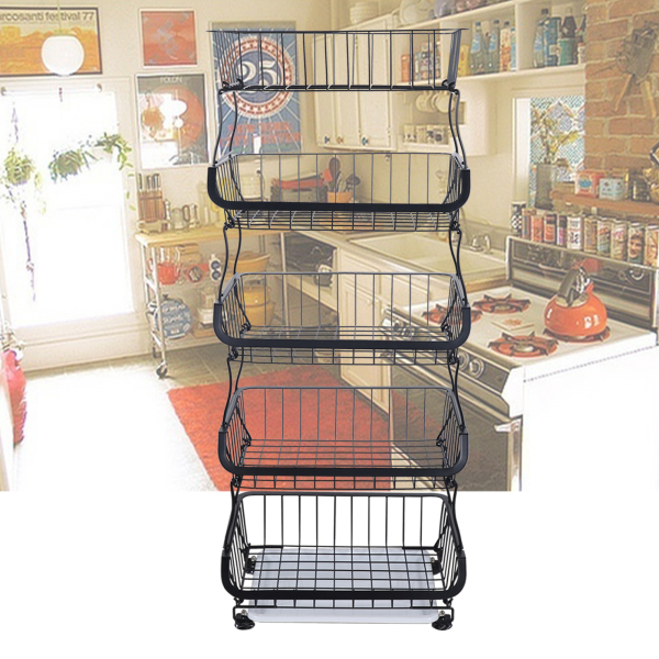 CNCEST 5-laags fruitopbergmand Metalen fruitschaal Afneembare multifunctionele houder Stand Opbergmanden Rollende gereedschapswagen