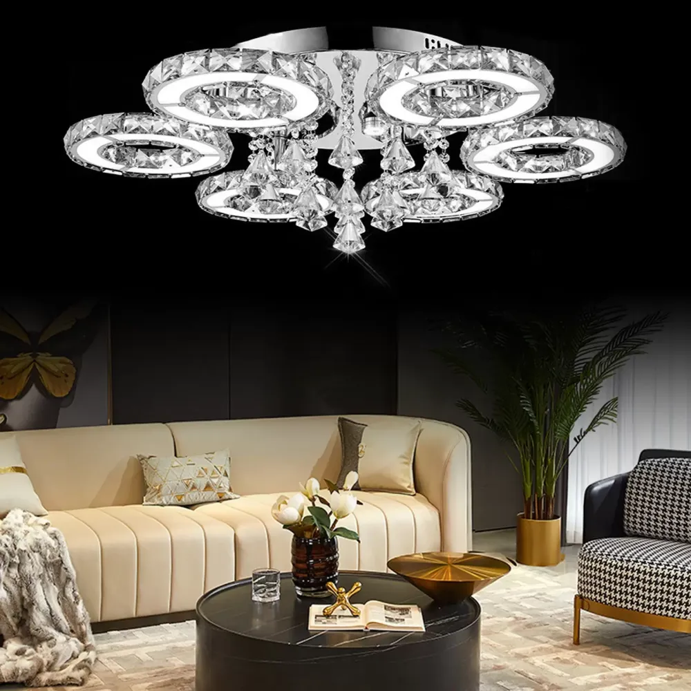 Kristallen LED-plafondlamp, dimbaar, met afstandsbediening, moderne plafondlamp voor woonkamer, keuken, slaapkamer, eetkamer