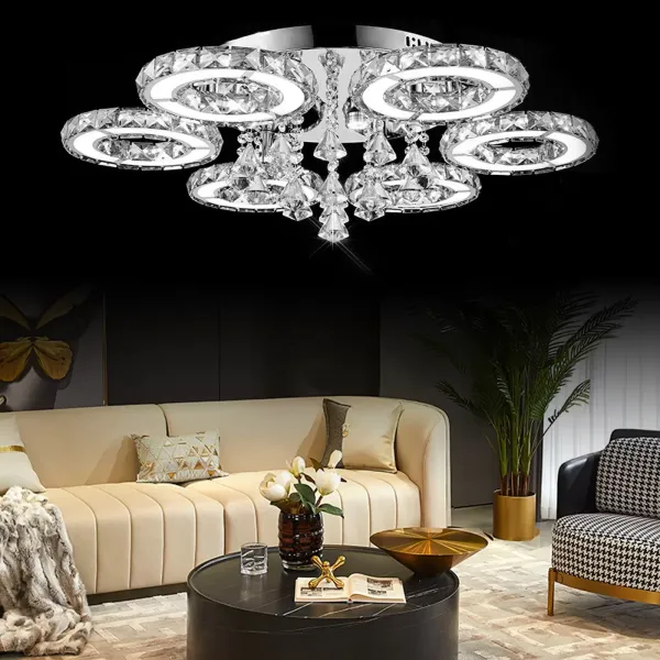Kristallen LED-plafondlamp, dimbaar, met afstandsbediening, moderne plafondlamp voor woonkamer, keuken, slaapkamer, eetkamer