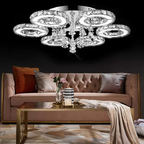 Kristallen LED-plafondlamp, dimbaar, met afstandsbediening, moderne plafondlamp voor woonkamer, keuken, slaapkamer, eetkamer Kristallen LED-plafondlamp, dimbaar, met afstandsbediening, moderne plafondlamp voor woonkamer, keuken, slaapkamer, eetkamer