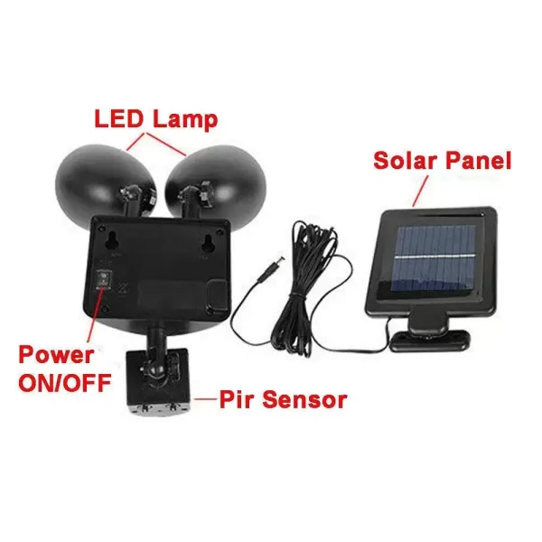 LED-wandlamp op zonne-energie met 5 m kabel, verstelbare hoek, waterdicht, tuinlamp op zonne-energie met bewegingssensor, veiligheidswandlamp