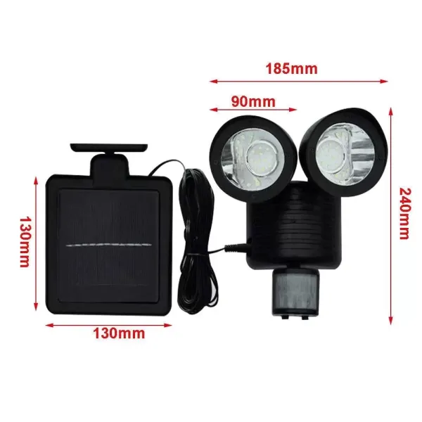 LED-wandlamp op zonne-energie met 5 m kabel, verstelbare hoek, waterdicht, tuinlamp op zonne-energie met bewegingssensor, veiligheidswandlamp
