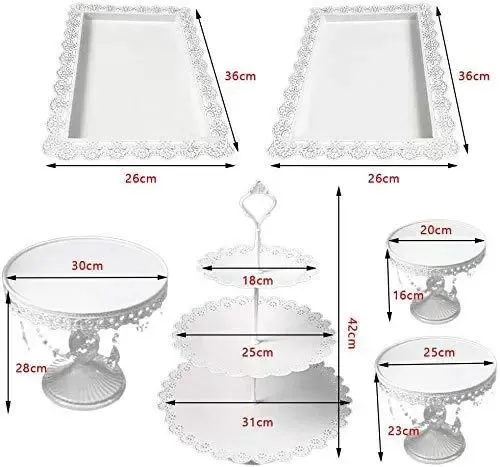 Kaibrite Set van 6 vintage ronde witte taartstandaards voor desserttafel bruiloft/feest/afternoon tea
