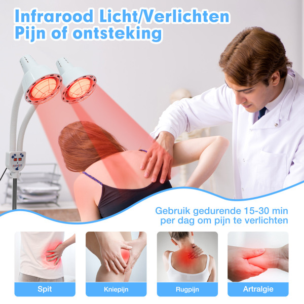 Verwarmingslamp, infraroodlamp, 275 W infrarood, dubbele kop
