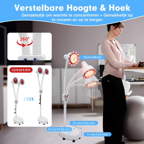 Verwarmingslamp, infraroodlamp, 275 W infrarood, dubbele kop