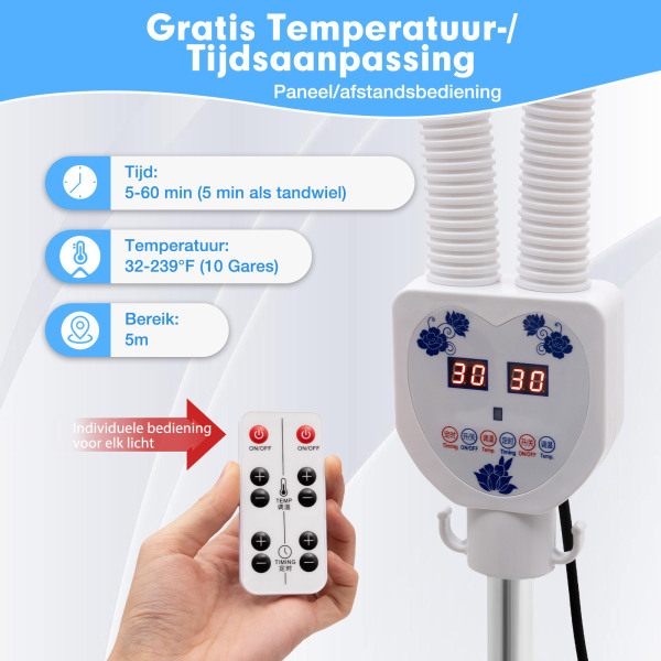 Verwarmingslamp, infraroodlamp, 275 W infrarood, dubbele kop Verwarmingslamp, infraroodlamp, 275 W infrarood, dubbele kop