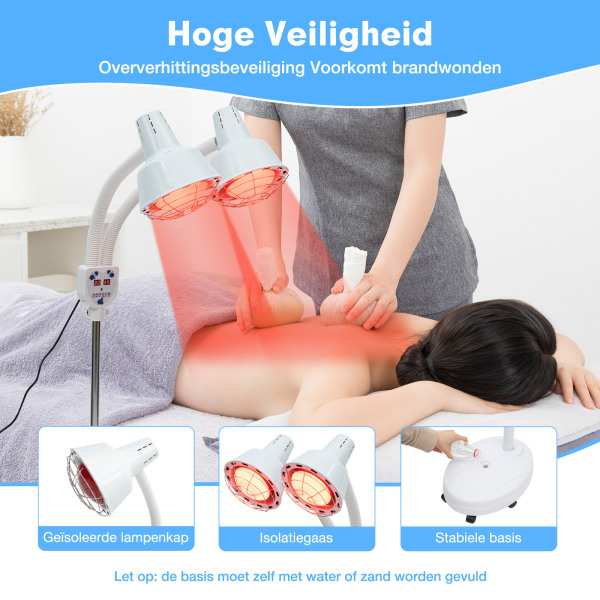 Verwarmingslamp, infraroodlamp, 275 W infrarood, dubbele kop