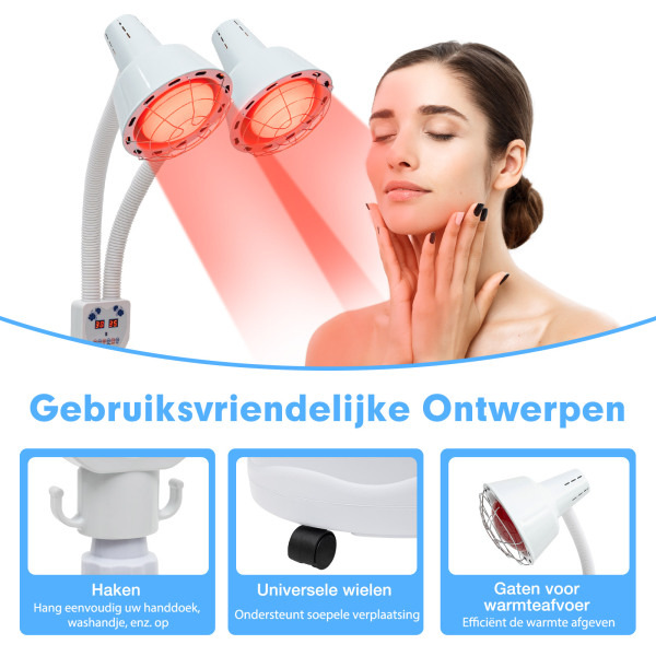 Verwarmingslamp, infraroodlamp, 275 W infrarood, dubbele kop Verwarmingslamp, infraroodlamp, 275 W infrarood, dubbele kop
