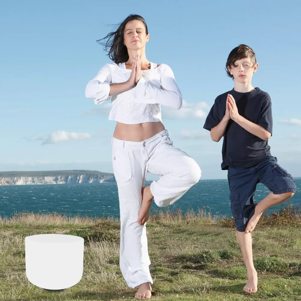 Producten 8 inch witte kwartskristal klankschaal F Note, voor meditatie (wit)