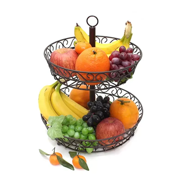 Metalen fruitmand, meerlaagse fruitmand, 2-laags fruitmand, fruitschaal, fruitschaal, fruitstandaard, fruithouder