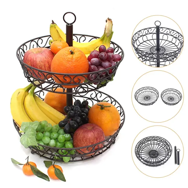 Metalen fruitmand, meerlaagse fruitmand, 2-laags fruitmand, fruitschaal, fruitschaal, fruitstandaard, fruithouder