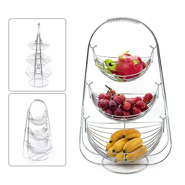 3-laags metalen fruitmand met grote capaciteit, modern werkblad voor thuiskeukendecoratie