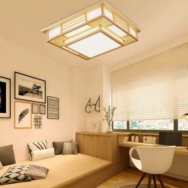 Japanse LED-plafondlamp, massief houten plafondlamp, creatieve geometrie, woonkamer slaapkamer plafondlamp