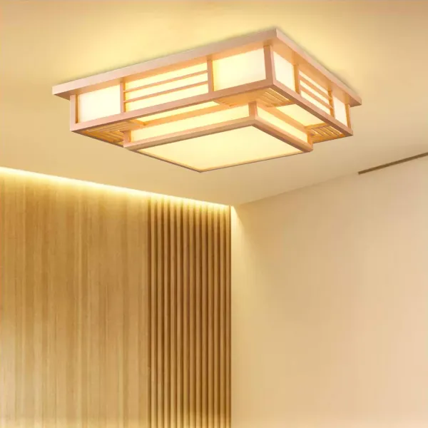 Japanse LED-plafondlamp, massief houten plafondlamp, creatieve geometrie, woonkamer slaapkamer plafondlamp
