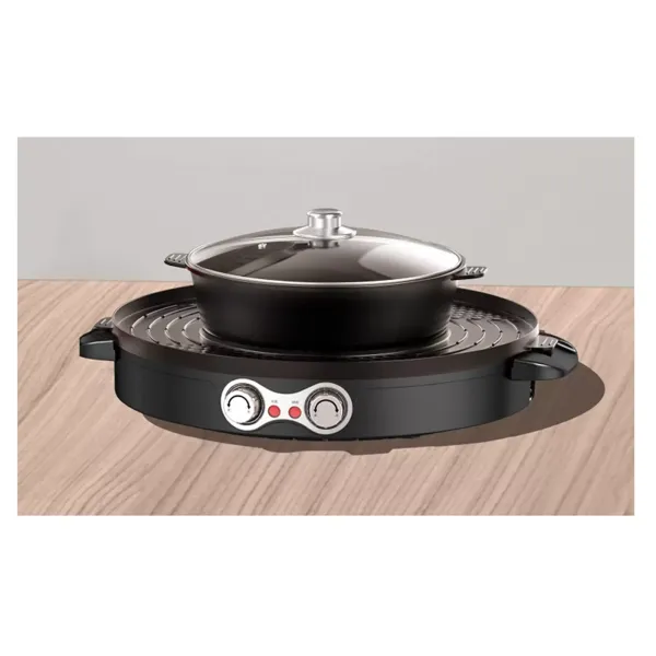 Multifunctionele elektrische koekenpan Multifunctionele elektrische grill Grote hete pot, dubbele scheiding, onafhankelijke bediening zonder rook Multifunctionele elektrische koekenpan Multifunctionele elektrische grill Grote hete pot, dubbele scheiding, onafhankelijke bediening zonder rook