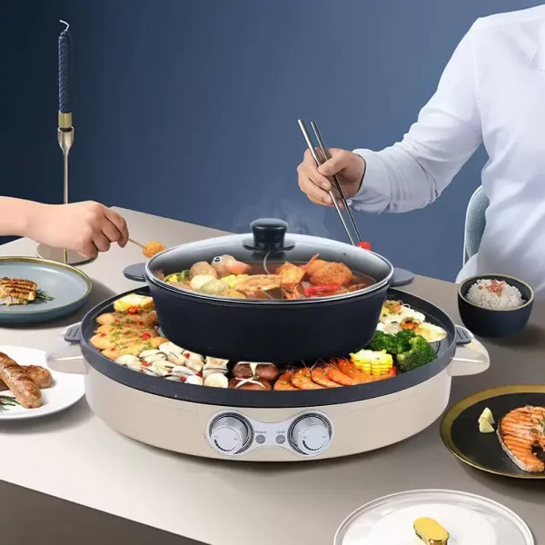 2 in 1 elektrische hete potten + multifunctionele grillpan, antiaanbak hete pot, mandarinente pan