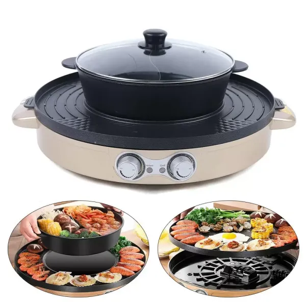 2 in 1 elektrische hete potten + multifunctionele grillpan, antiaanbak hete pot, mandarinente pan