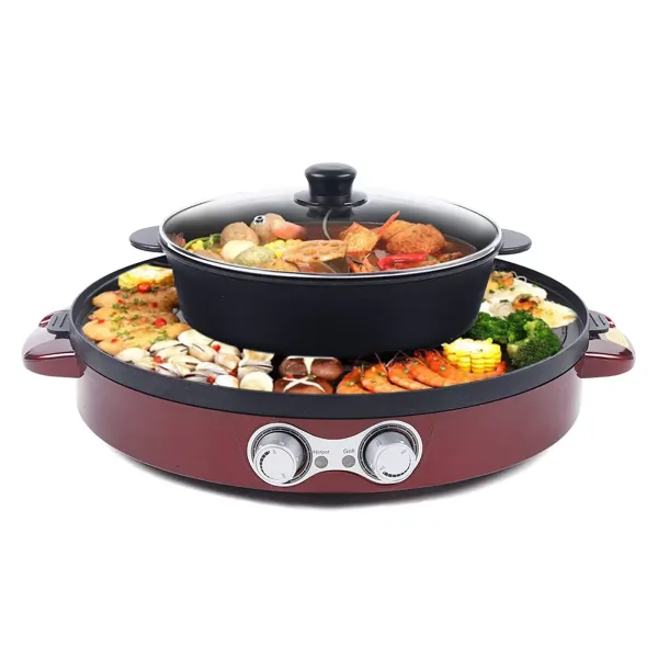 Elektrische grillpan 2 in 1 Hot Pot Multifunctioneel - Antiaanbaklaag - Dubbele pan + barbecue