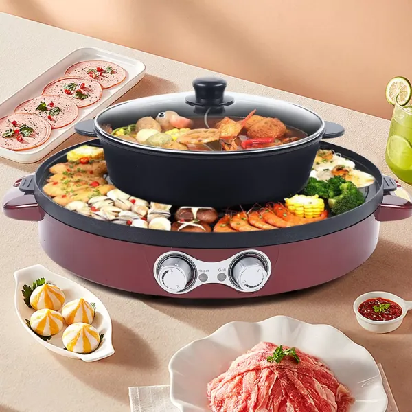 Elektrische grillpan 2 in 1 Hot Pot Multifunctioneel - Antiaanbaklaag - Dubbele pan + barbecue