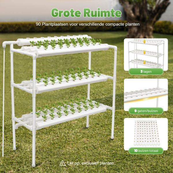 Hydrocultuur kweekset voor groenten PVC hydrocultuurbuis - Hydrocultuur kweekset 90 locaties 10 buizen