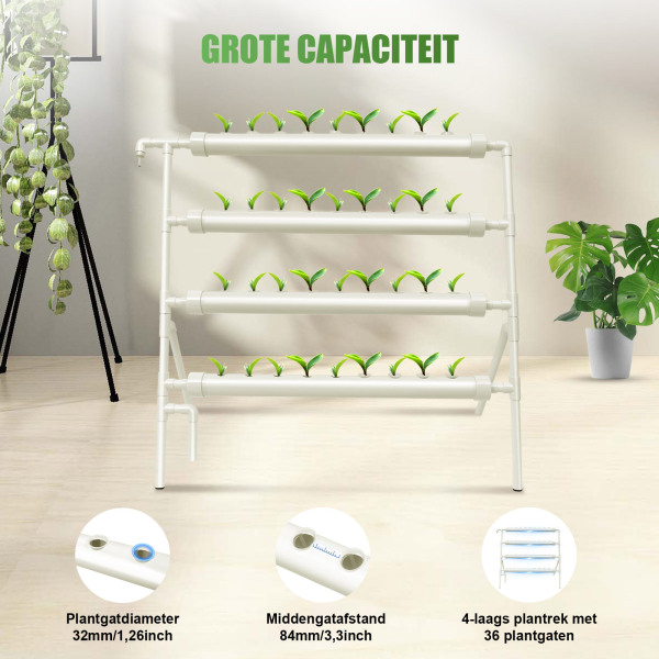 Hydrocultuur kweekset met 4 buizensysteem en 36 plantlocaties