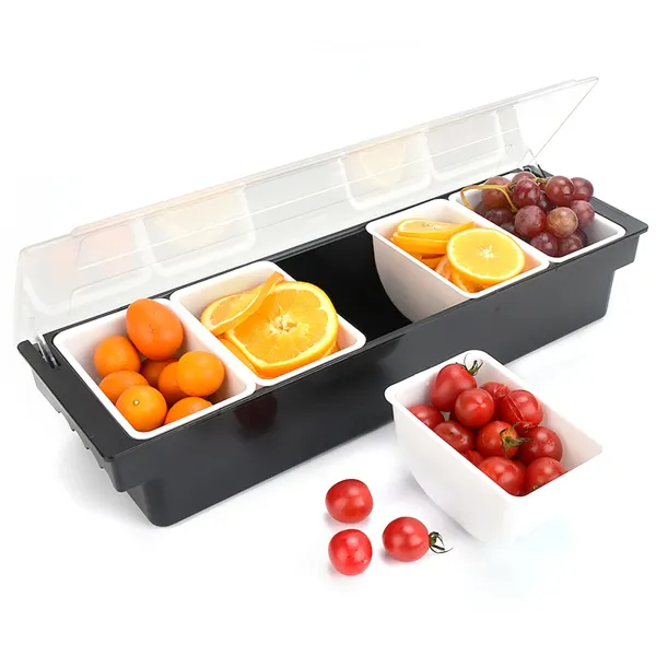 Condiment dispenser met compartimenten, 5 roosters, voor het opbergen en bewaren van fruit, groenten, kruiden, 50*15*10cm