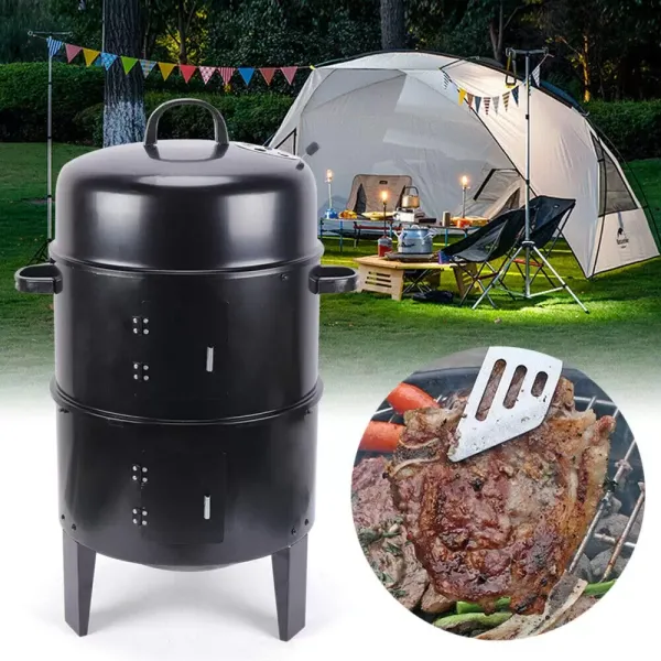 3-in-1 multifunctionele rookgrill, dubbellaags, houtskoolgrill met thermometer, buitengrill 3-in-1 multifunctionele rookgrill, dubbellaags, houtskoolgrill met thermometer, buitengrill