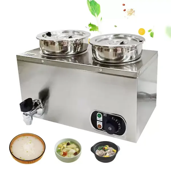 Maaltijdverwarmer met twee soeppannen - RVS - 220V - Elektrische RVS Warmer