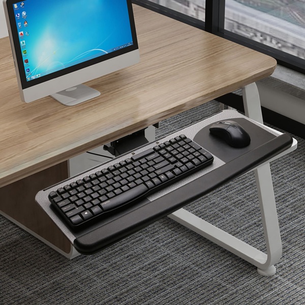 Verstelbare ergonomische toetsenbordplank, bureau-uitbreidingsplank met rails, 360 graden draaibaar, geweldig voor thuis en op kantoor