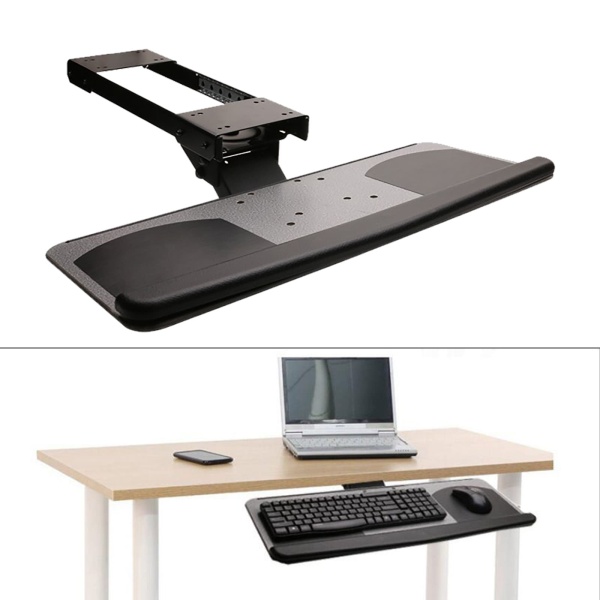 Verstelbare ergonomische toetsenbordplank, bureau-uitbreidingsplank met rails, 360 graden draaibaar, geweldig voor thuis en op kantoor