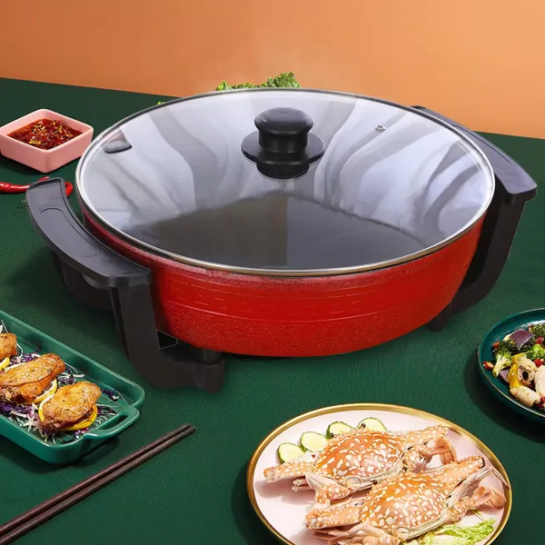 Steelpan met dubbele ketel 220V 1360W 6L met glazen deksel Inductie Compatibel Hittebestendig handvat Rood