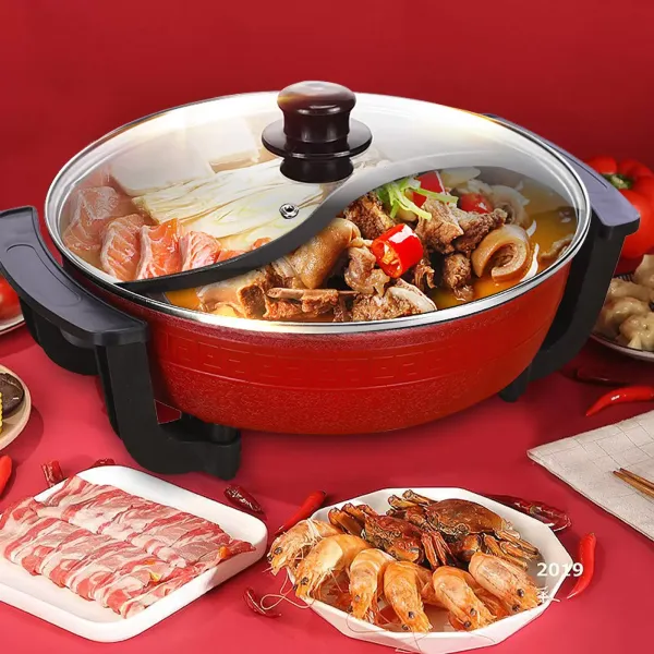 Steelpan met dubbele ketel 220V 1360W 6L met glazen deksel Inductie Compatibel Hittebestendig handvat Rood