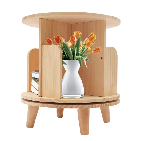 Houten draaibare boekenplank - Houten plank - 4 vakken voor kantoor en huishouden - Kleine bijzettafel
