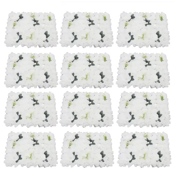 Set van 12 kunstbloemenwanden - 60 x 40 cm - wit - kunstbloemen