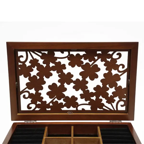 Bruine Houten Sieradendoos - 6 Niveaus - Groot - 30 x 18,5 x 25 cm - Met Klavertje Vier Patroon Bruine Houten Sieradendoos - 6 Niveaus - Groot - 30 x 18,5 x 25 cm - Met Klavertje Vier Patroon