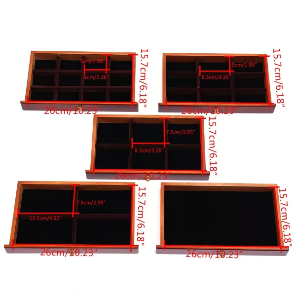 Bruine Houten Sieradendoos - 6 Niveaus - Groot - 30 x 18,5 x 25 cm - Met Klavertje Vier Patroon