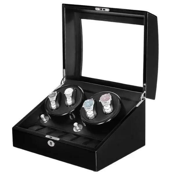 Automatische watchwinder - 10 slots - LED - 5 standen - voor horloges en ringen - Polyurethaan - Zwart